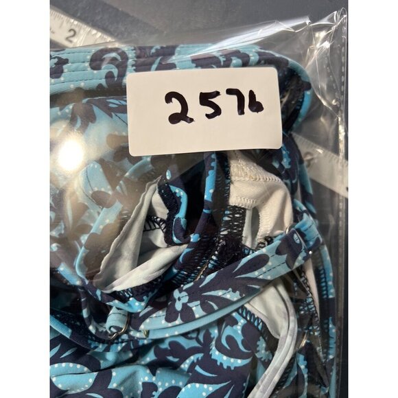 Lands End  Tankini Top Blue & Navy Damask Print‎ Vacation Beach Tropical - Picture 9 of 9